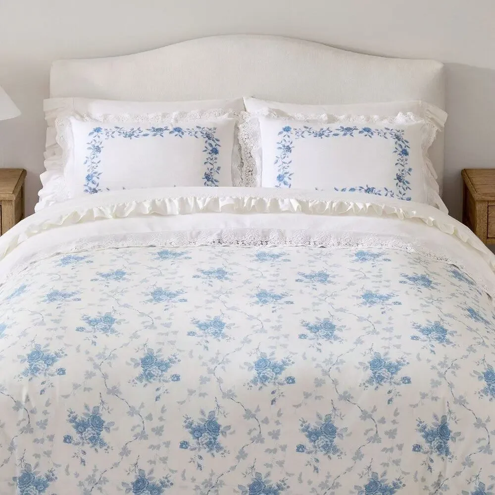 LoveShackFancy Blue Rose Duvet Cover Reversible King / California King Bed NEW